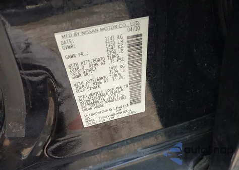 2010 Nissan Armada Platinum from USA, damaged, VIN 5N1BA0NF2AN616401